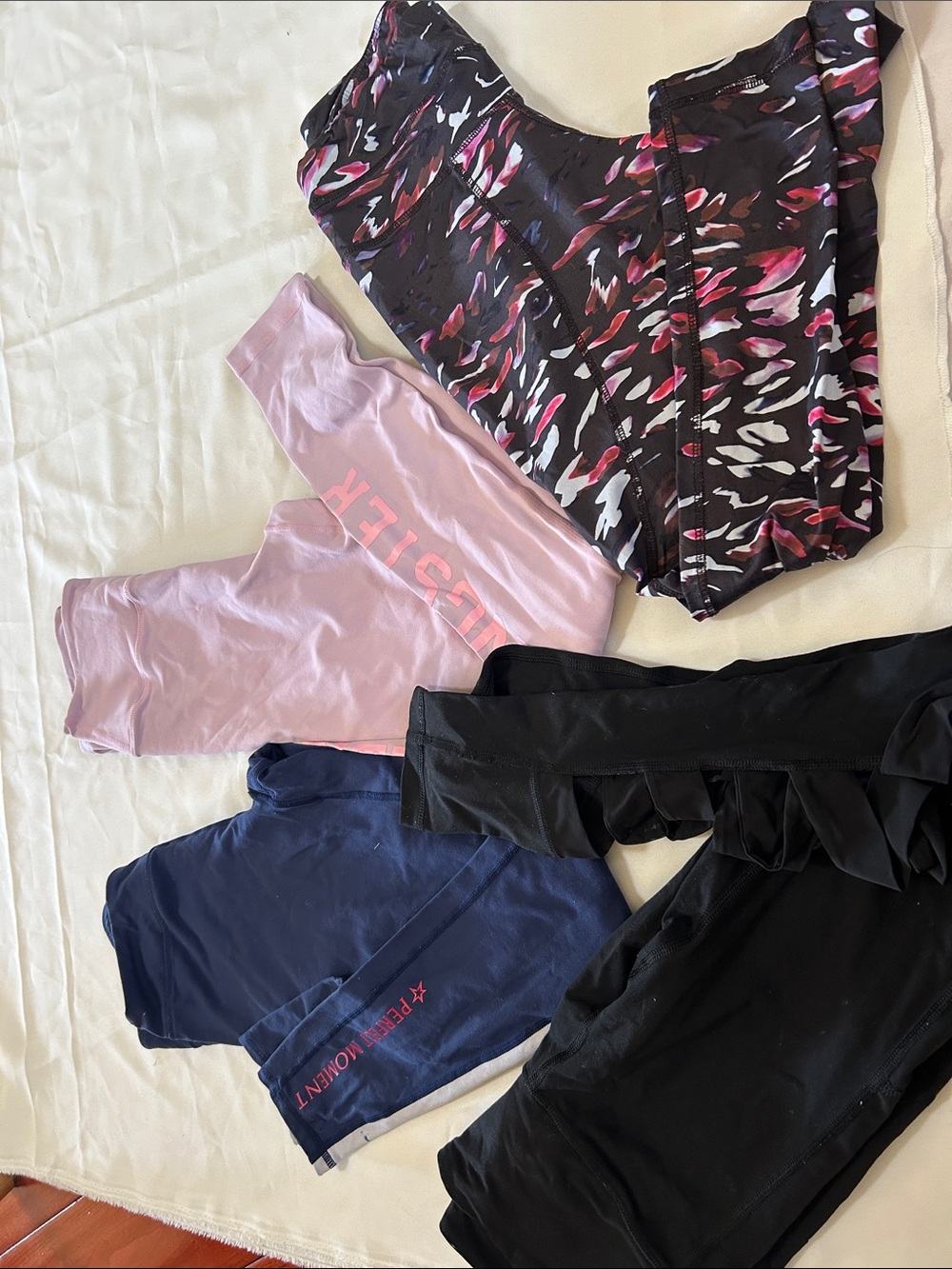 Perfect Moment Girls Black Ruffle Leggings with Pink & Navy Accents